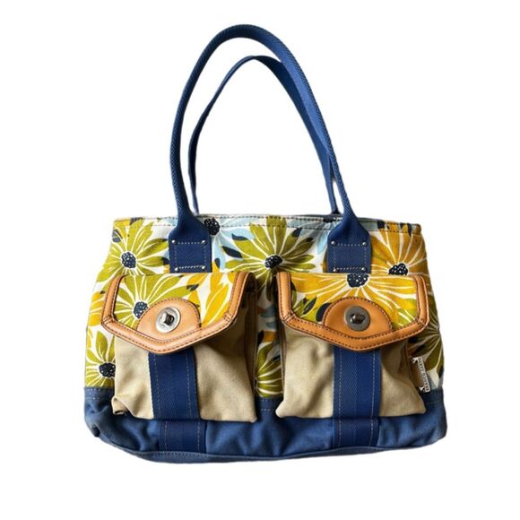 Franco Sarto bold floral cotton canvas satchel bag - Picture 1 of 15